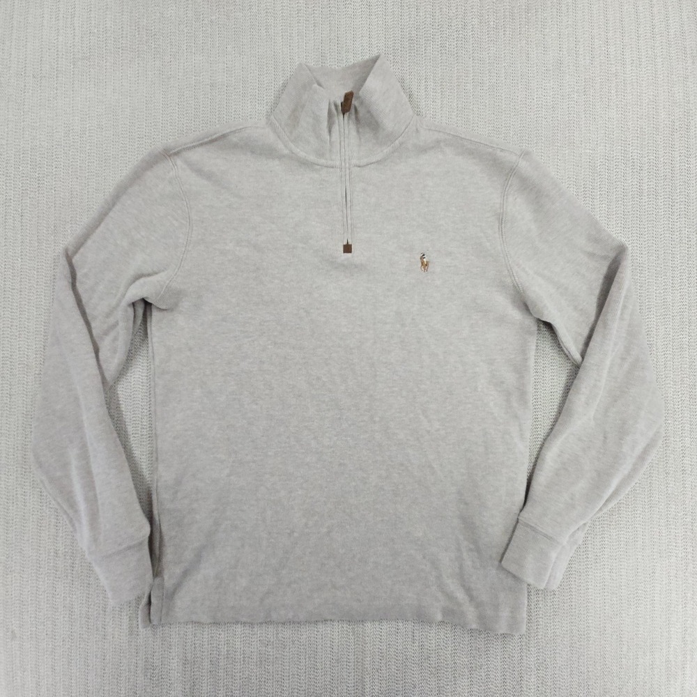 Polo Ralph Lauren Sweater Men Small Gray 1/4 Zip Mock Neck Flesh Pony Sweatshirt